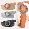 Damen Vintage Blumenmuster Pu-Gürtel Mit Legierungsschnalle Für Freizeit- Und Bürokleidung