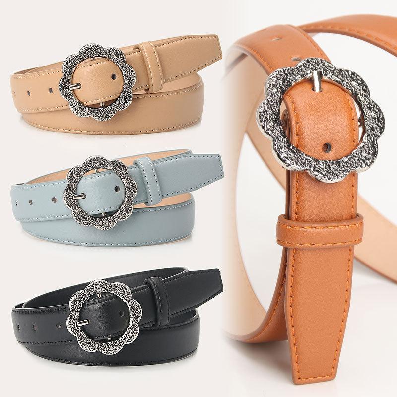 Damen Vintage Blumenmuster Pu-Gürtel Mit Legierungsschnalle Für Freizeit- Und Bürokleidung