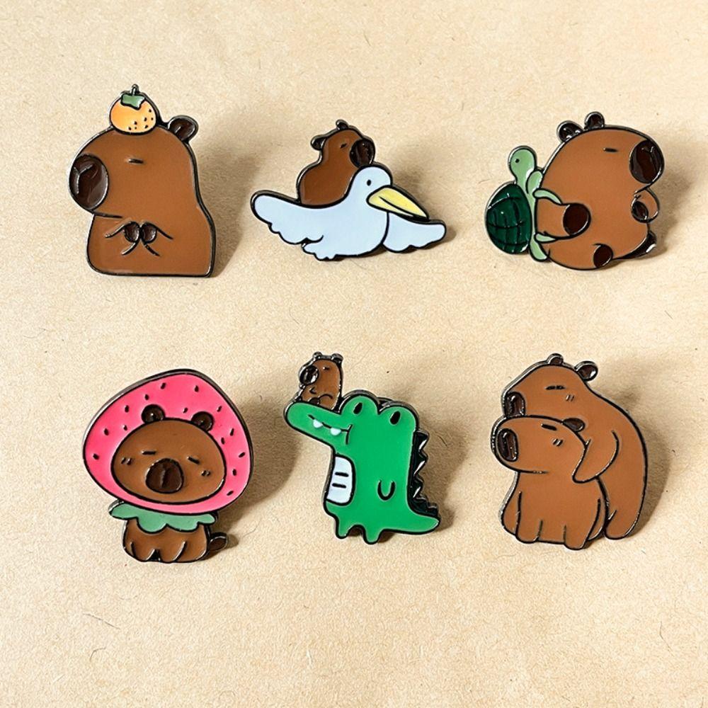 Cartoon Brooch Alloy Badge Metal Pin Buckle Badge Capybara Brooch Animal Brooch Cute Schoolbag Decoration Backpack Accessories