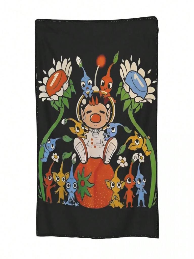 Cozy Friendly Alien Flora Pikmin Blanket Merch Home Decorative Funny Game Throw Blankets Lightweight Flannel For Office#Color_Multicolor,