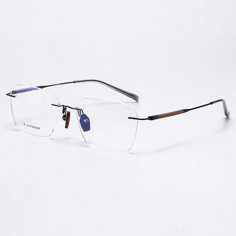 Frameless Sandalwood Titanium Glasses with Flat Lenses, Myopia-Compatible, W0006 чёрный