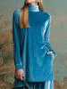 Fall Winter Chunky Velvet Loose Fit High Neck Ripped Hem Top Wide Leg Pants Set