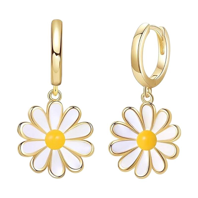 Daisy Inspired Drop Earrings For Women Lightweight Alloy Jewelry With Oil Drip Technique Enamel Ear Accessories