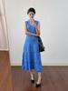 French Ripple Sleeveless Knit Dress – Solid Color, Round Neck, Hollow Design for Early Spring