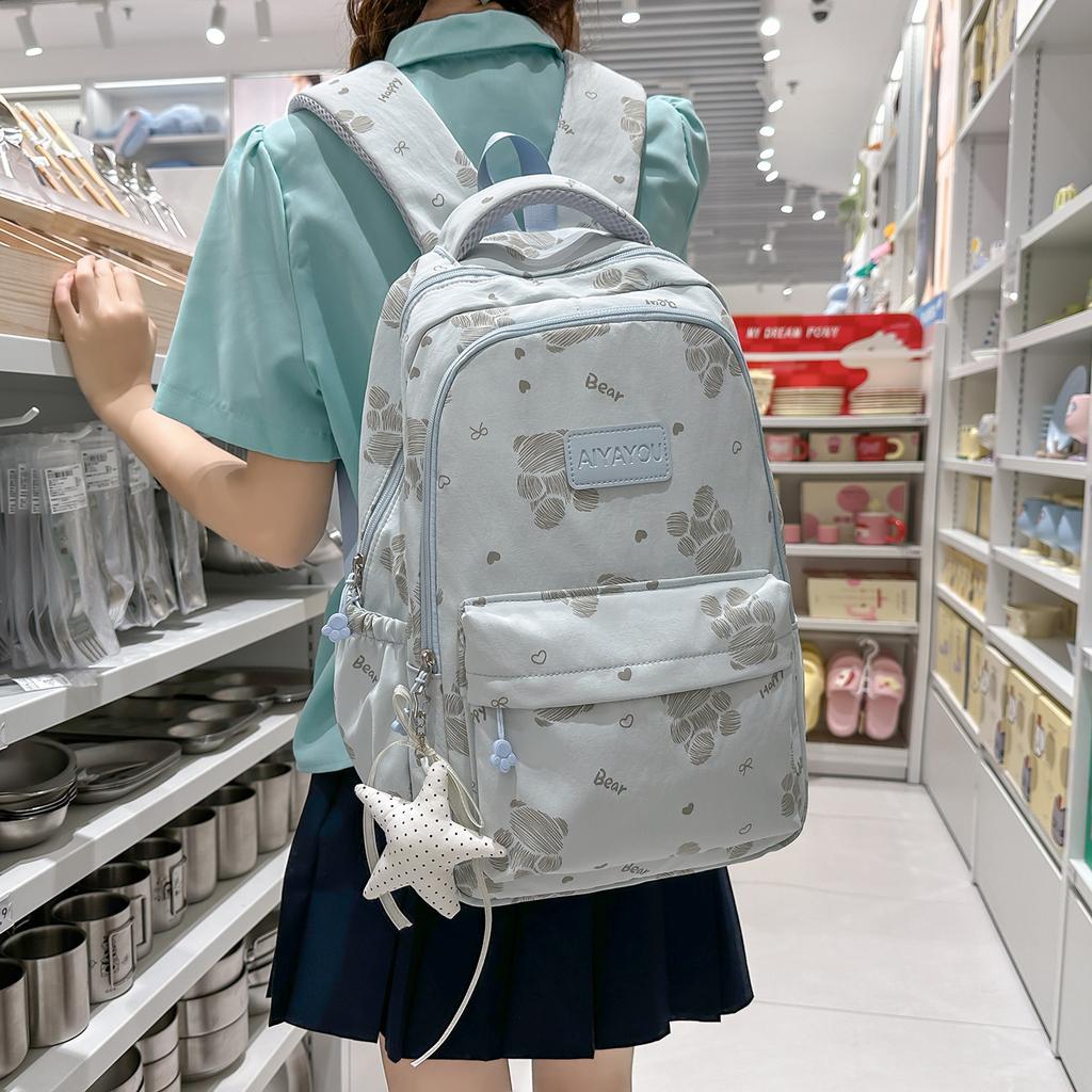 Schoolbag Cute Bear Backpack Korean Campus Junior High School Girls School Bag Ins Bag Daily Commuter Versatile Backpack
