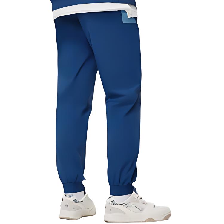 Li Ning Sports Lifestyle Series Elastic Waist Solid Color Tapered Knit Joggers Men Joggers Denim-Blue AYKT165-2