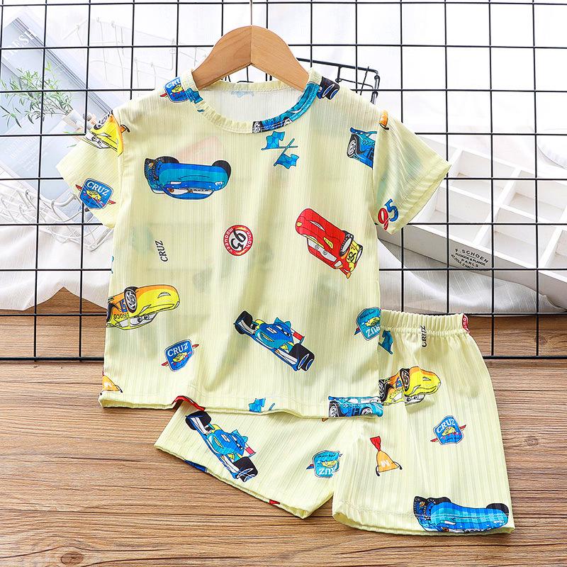Kids' Ice Silk Short Sleeve Pajama Set - Thin, Airy Two-Piece for Boys & Girls