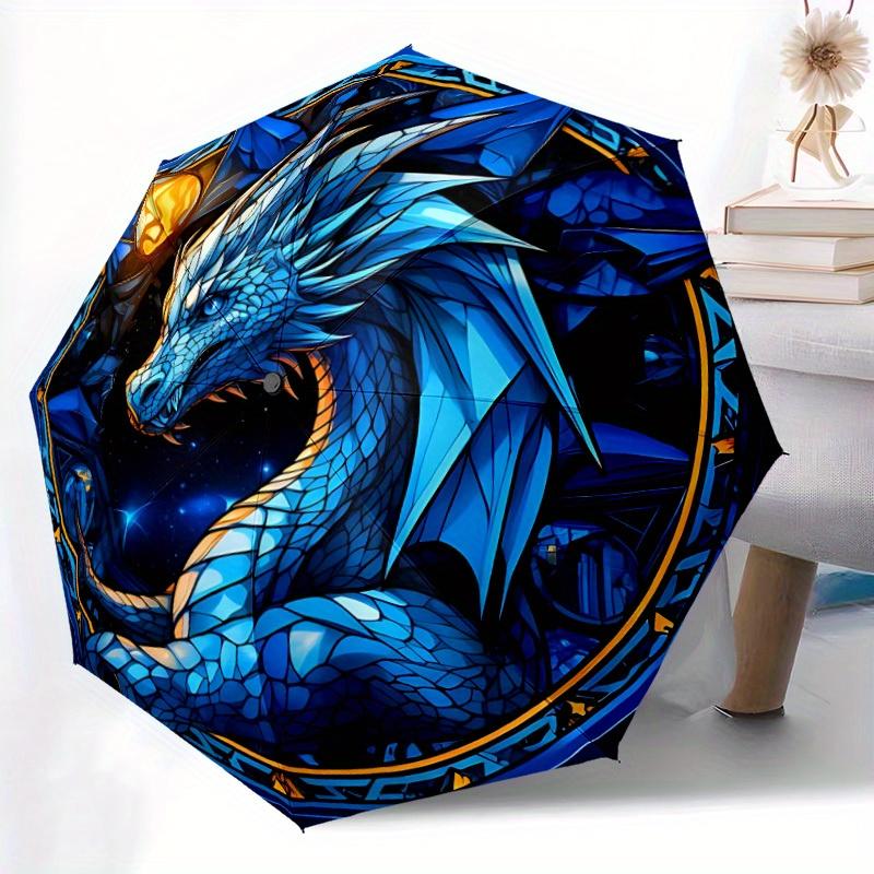 1pc Dragon Fantasy Compact Travel Umbrella, Automatic Folding Lightweight Windproof 8-Bone Reinforced Design,012138