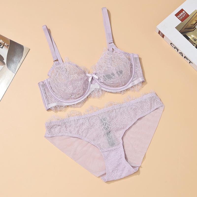 

Bras, underwear sets, women s pure lace, big breasts, small gathering bras, sexy and anti-sagging. 85D фіолетовий