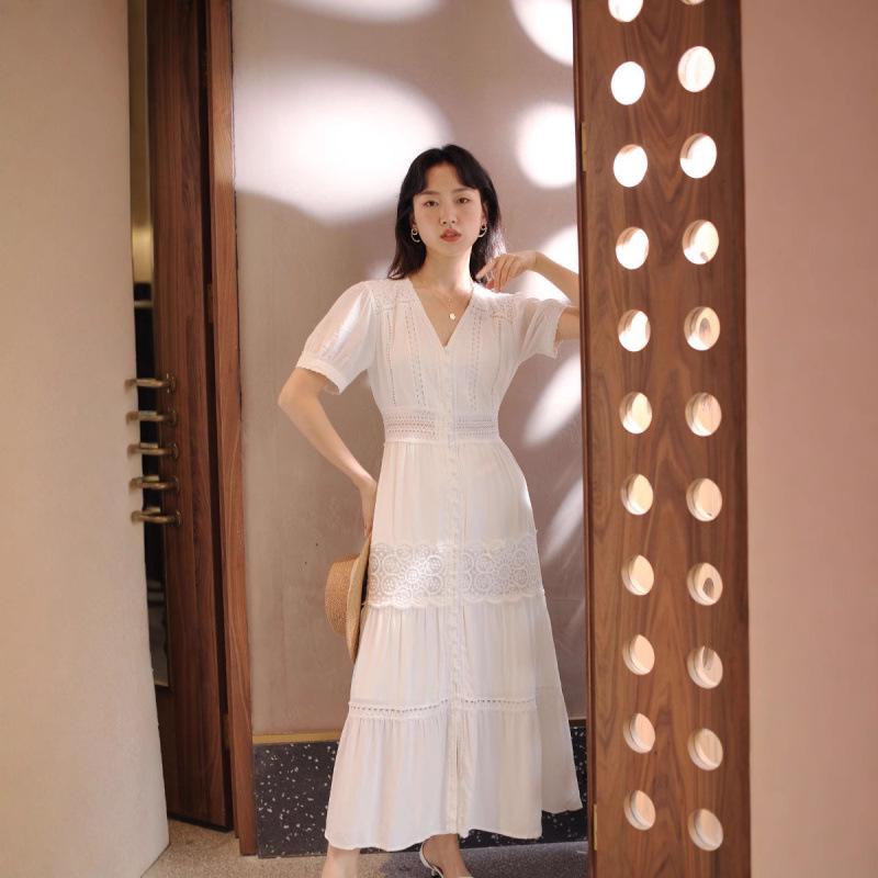 2025 Französisches V-Ausschnitt Schlankmachendes Langes Sommerkleid