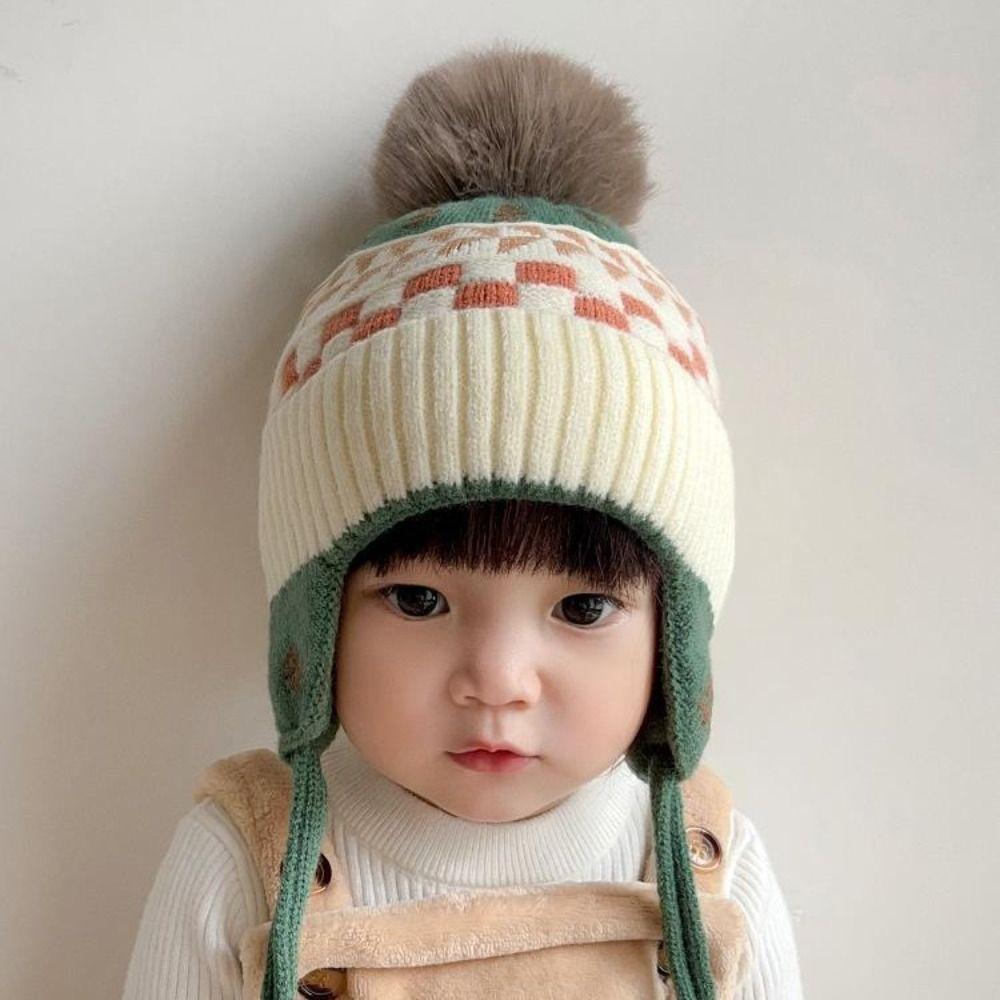 Hairball Baby Knitted Hat Warm Kids Earmuffs Cap Cute Children Beanies Cap Girls