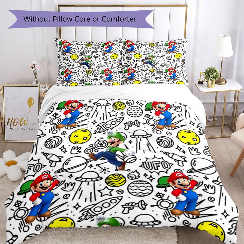 3pcs Mario Bedding Set Duvet Cover Closure Includes 1 Duvet Cover & 2 Pillowcases, Soft and Comfortable for All Seasons.