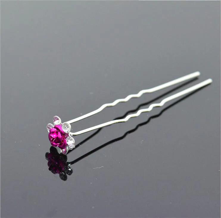 Rose Flower Silver Pin Diamond Hair Accessories Single Women's Hair Jewelry Beautiful Fashion Decoration