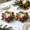 2pcs Artificial Candle Ring Candlestick, with Red Berries And Pine Cones Baby's Breath, for Home, Christmas, Tabletop Decoration Candle Holder
