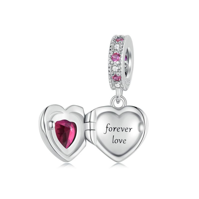 WOSTU 925 Silver Valentine Gift Openable Red Heart Charms Love Pendant mom Bead Fit Bracelet Necklace DIY Jewelry Gift
