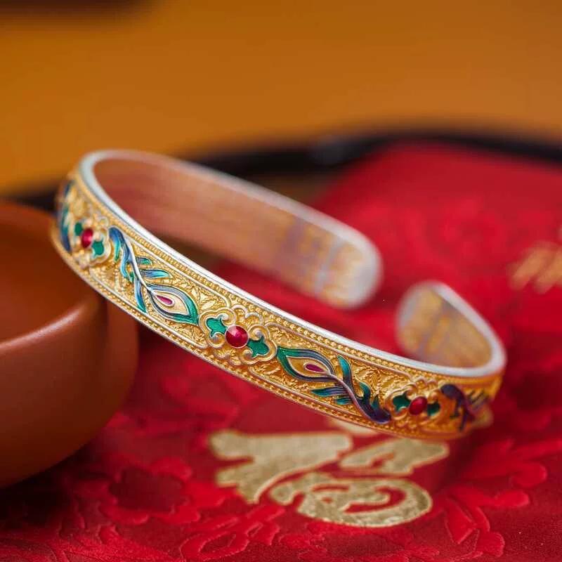 Enamel Bracelet Heart Meridian Bracelet New Light Luxury Simple Atmosphere Open Heart Meridian Bracelet New Chinese Style