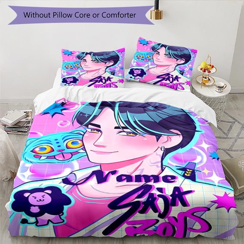 3pcs Custom Name Saja Boys Bedding Set Duvet Cover Closure Includes 1 Duvet Cover & 2 Pillowcases, Soft and Comfortable for All Seasons.
