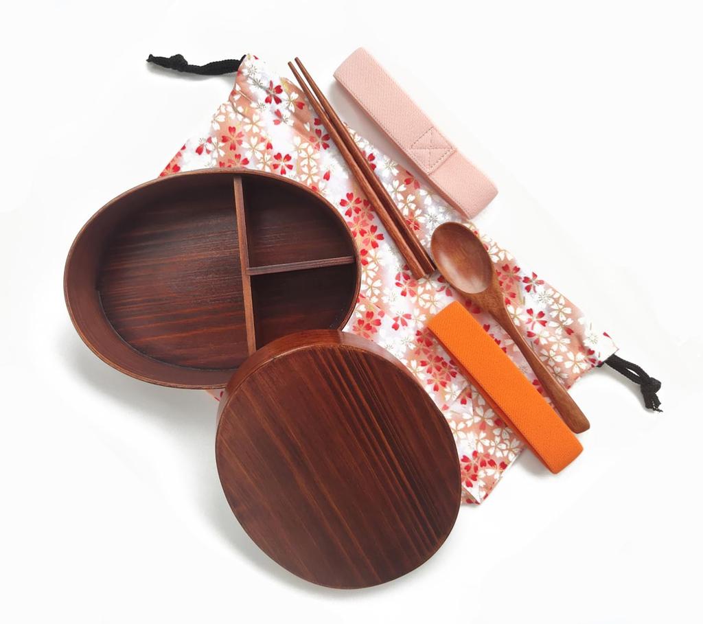 KXLCGYK Lightweight Bento 700ml Single with Cherry Blossom Drawstring Wooden Spoon and Natural Lacquer for and Students Box, Capacity, Oval, Tier,
