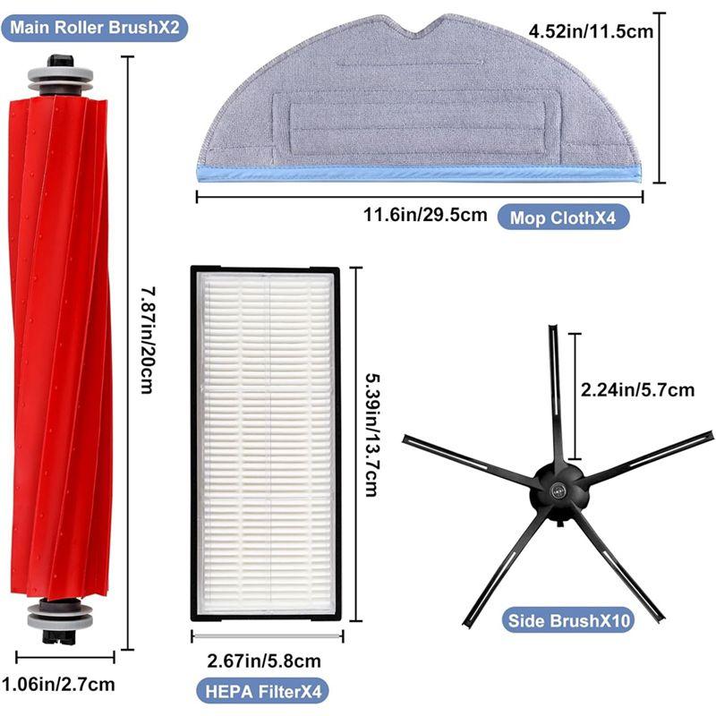 A20F-For Roborock S7, S7+, S7 Maxv, S7 Maxv Plus, Main Side Brush Mop Cloth Pads Hepa Filter Replacement Accessories