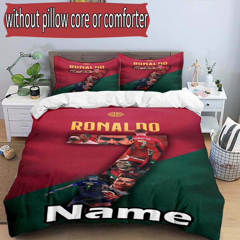 3pcs Duvet Cover Set (1*Duvet Cover + 2*Pillowcase, Without Core), Custom Name Cristiano Ronaldo Pattern Bedding Set, Home Bedroom Decor Gift