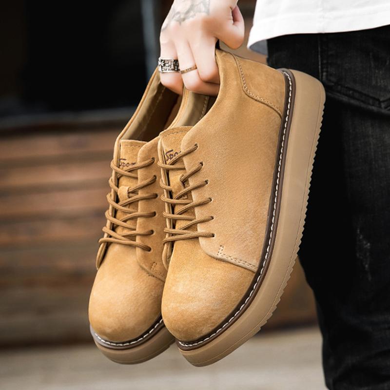 Casual Versatile Genuine Leather Men Leather Boots Work Boots High Quality Brown Platform Ankle Boots Comfortable High-top Boot