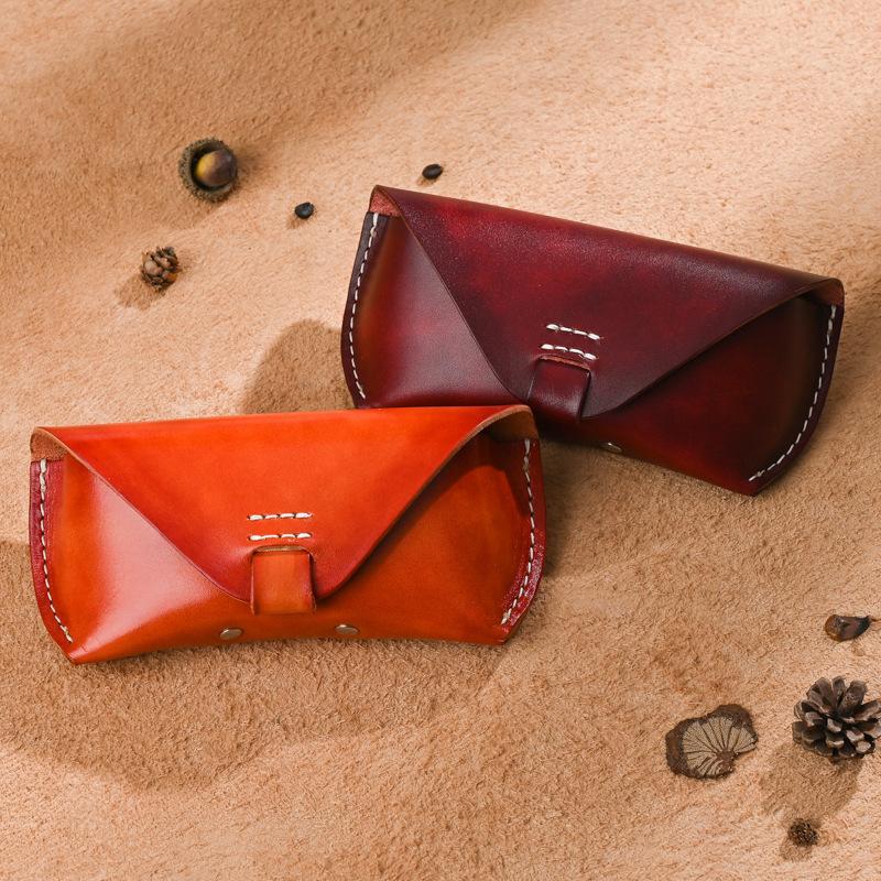 Guchaoke New Handmade Retro Vegetable-Tanned Leather Sun Glasses Case Thickened with Nose Pads and Shaped Eyewear Bag