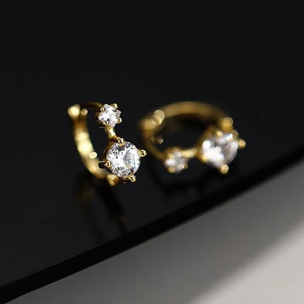 Настоящие серебряные серьги-кольца с цирконами 925 пробы для женщин Классические геометрические тонкие ювелирные изделия Минималистичные аксессуары