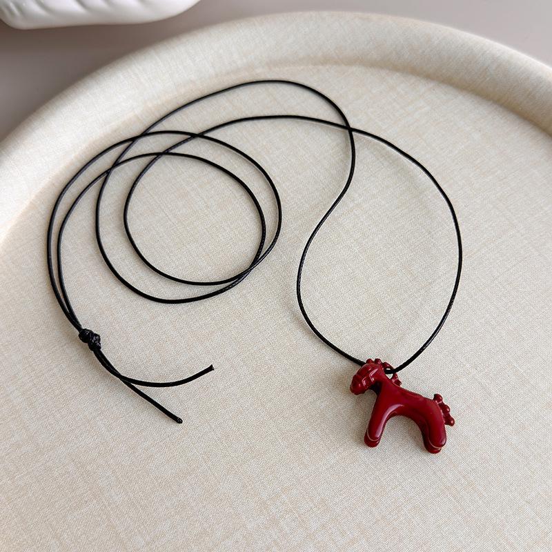 Colorful Horse Pendant Long Necklace for Women Simple Adjustable Sweater Chain Necklaces Friendship Jewelry Gifts
