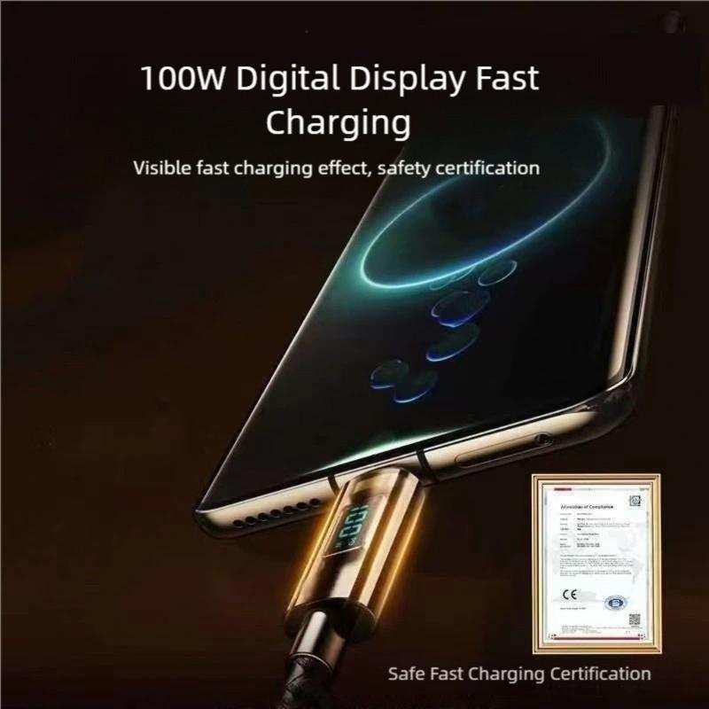 120W Type C to USB Cable with LED Digital Display Fast Charging USB C Charging Data Cable Wire Cord Data Transfer