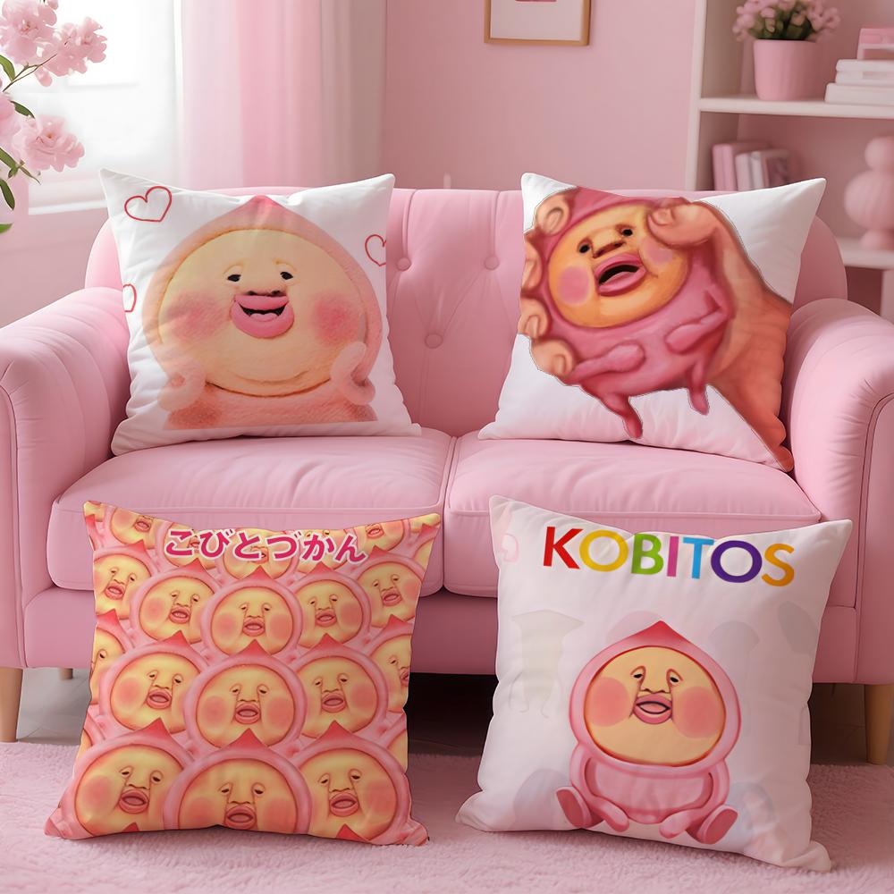 K-Kobito Z-Zukan Peach Cute Funny Cushion Cover Plush Fabric Soft Double-Sided Printed Sofa Warm Winter Home Gift Pillow Cover