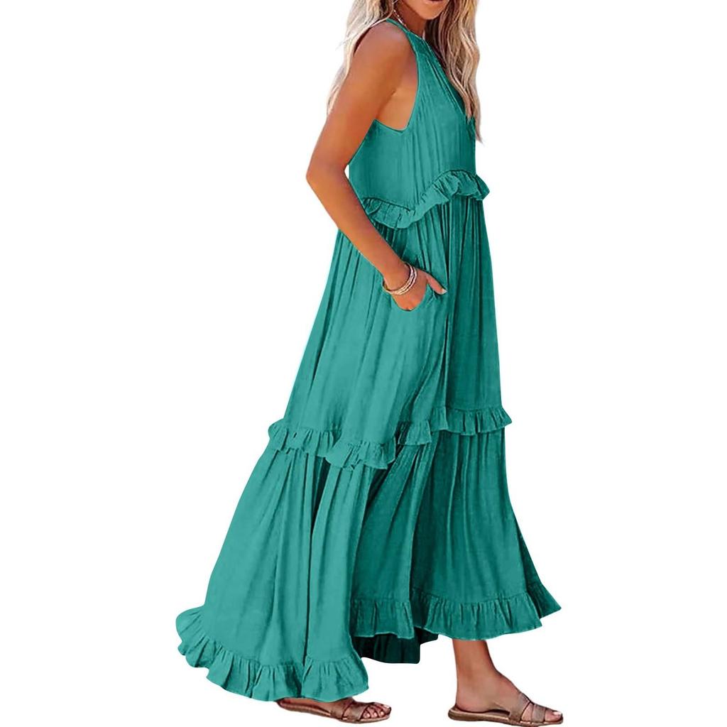Damen Sommer Langes Kleid Big Swing Strandkleid