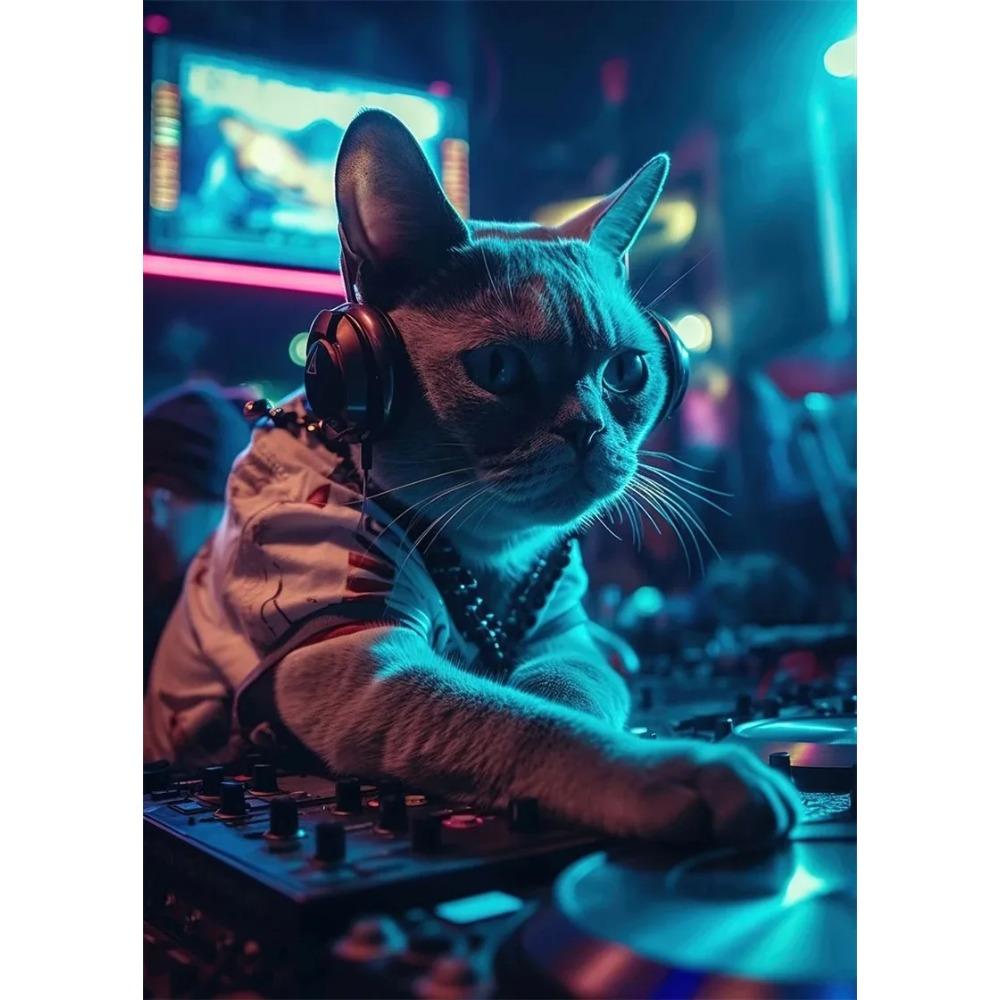 Pop Art Colorful Neon Animals DJ Music Poster Aesthetic Capybara Cat Dog Panda Rabbit Canvas Print Wall Art Mural Room Decor