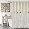 Farmhouse Shower Curtain,Beige and Black Stripe,Button Curtain,Linen and Cotton Woven Fabric,Rustic Charm Country Chic Style