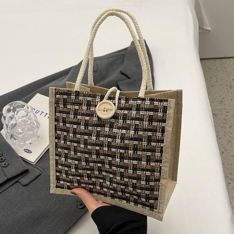 Stilvolle und trendige Leinen-Lunch-Tasche für Damen mit Kirschanhänger und Reißverschluss