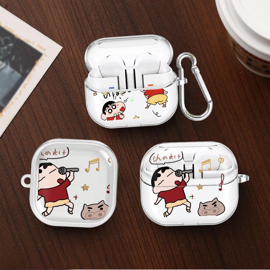 Case For Samsung Galaxy Buds Live 2 3Pro 3 FE 4 Pro 4Pro 2Pro Clear Earphone Cases Cover With Hook Cute Crayons Shinchan