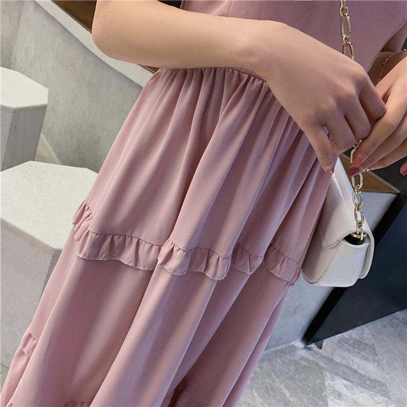 Sommer Neu Einfarbig Krawatte Schleife Sexy Träger Kleid Damen Retro Hohe Taille A-Linie Lässig Locker Lange Kleider Damen Mode Slim Fit Rüschen Elegantes Kleid 26371