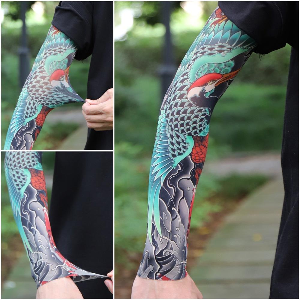 1 Pair Tattoo Arm Sleeves Men Driving Crane Motorcycle Cooling Ultra-Thin UV Protection Breathable Fishing Cycling Arm Sleeves