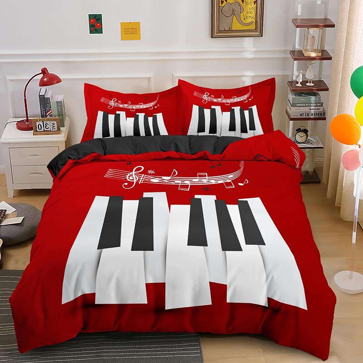 

Piano Bed Cover Kit King Size Queen Dimension Full Size Kids-friendly Boys Girls Music Lover Polyester Fabric Comforter Cover With Pillowcase Bed EU single(135x200cm)