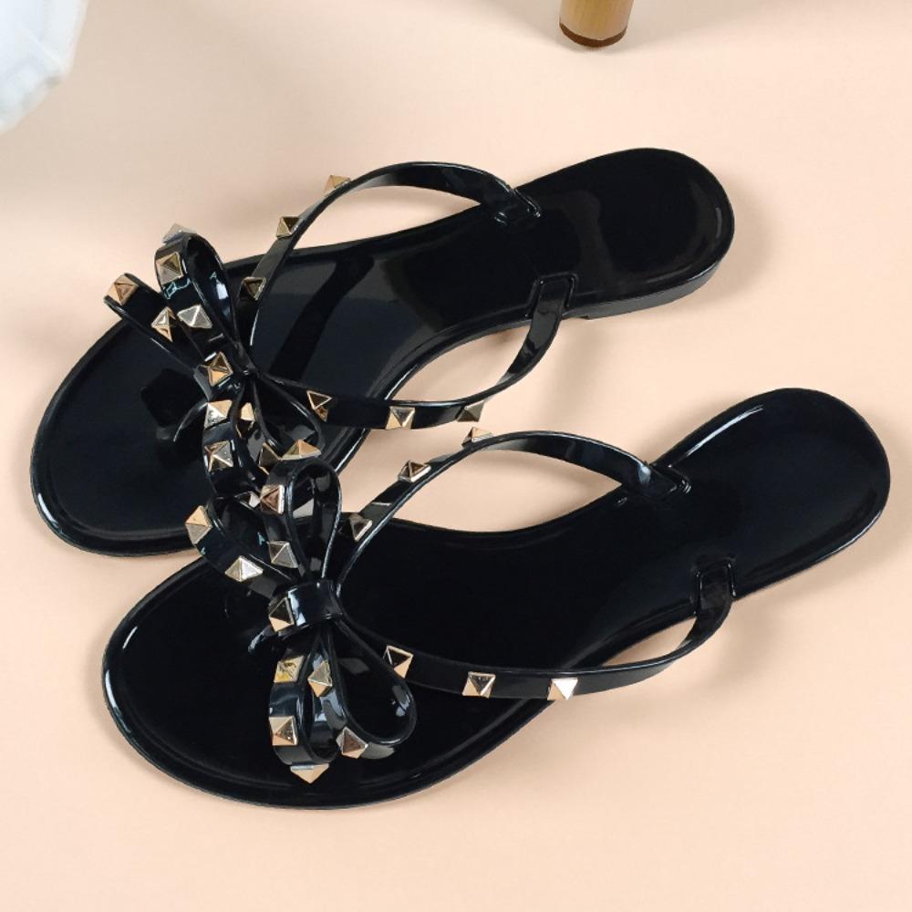 Fashion Flip-flops Women's 2025 Summer Jelly  Pvc Sandals Caregiver Shoes Women's Flats Womens Affordable Knot Fashion Plastic Slippers