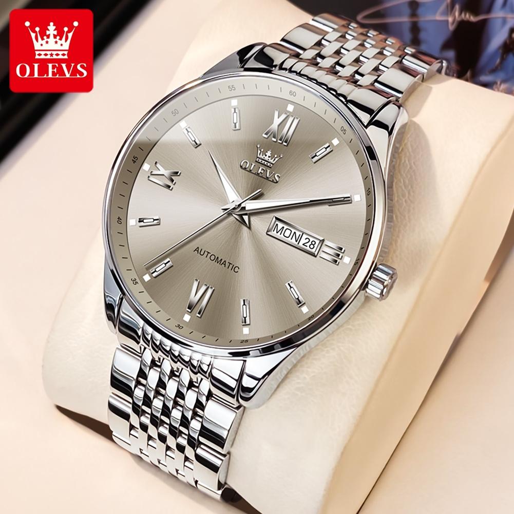 OLEVS 6777 Original Men's Watches Top Luxury Roman Scale Dual Calendar Waterproof Luminous Automatic Mechanical Watches for Man