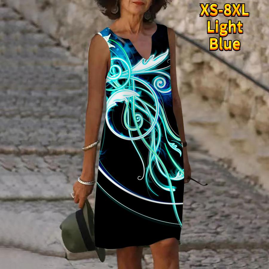 Женское летнее платье с v-образным вырезом и синими очертаниями — фото 5