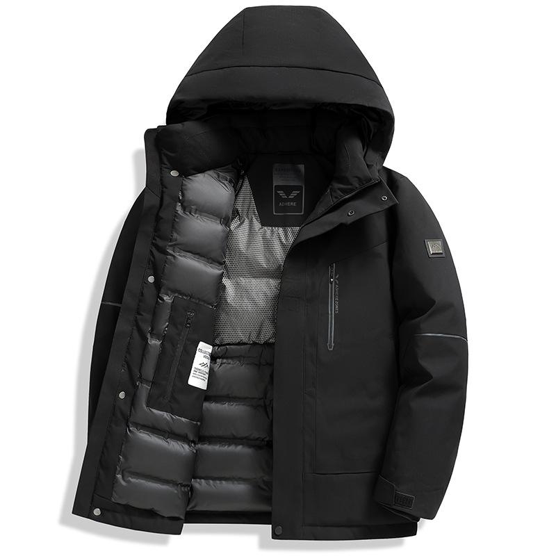 

Men s Winter Mid-Length White Duck Down Jacket - Thick, Warm, Middle-Aged & Youthful Style 195/4XL чорний