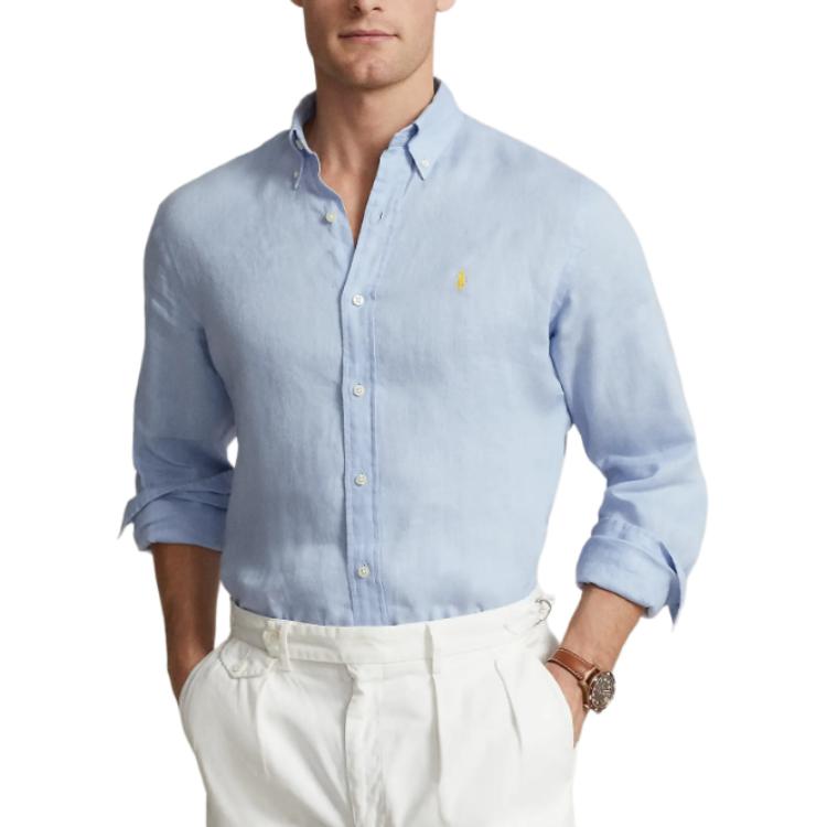 Polo Ralph Lauren FW23 Solid Color Small Pony Embroidered Single-Breasted Casual Long Sleeve Shirt Men Shirts Blue 710791449-040