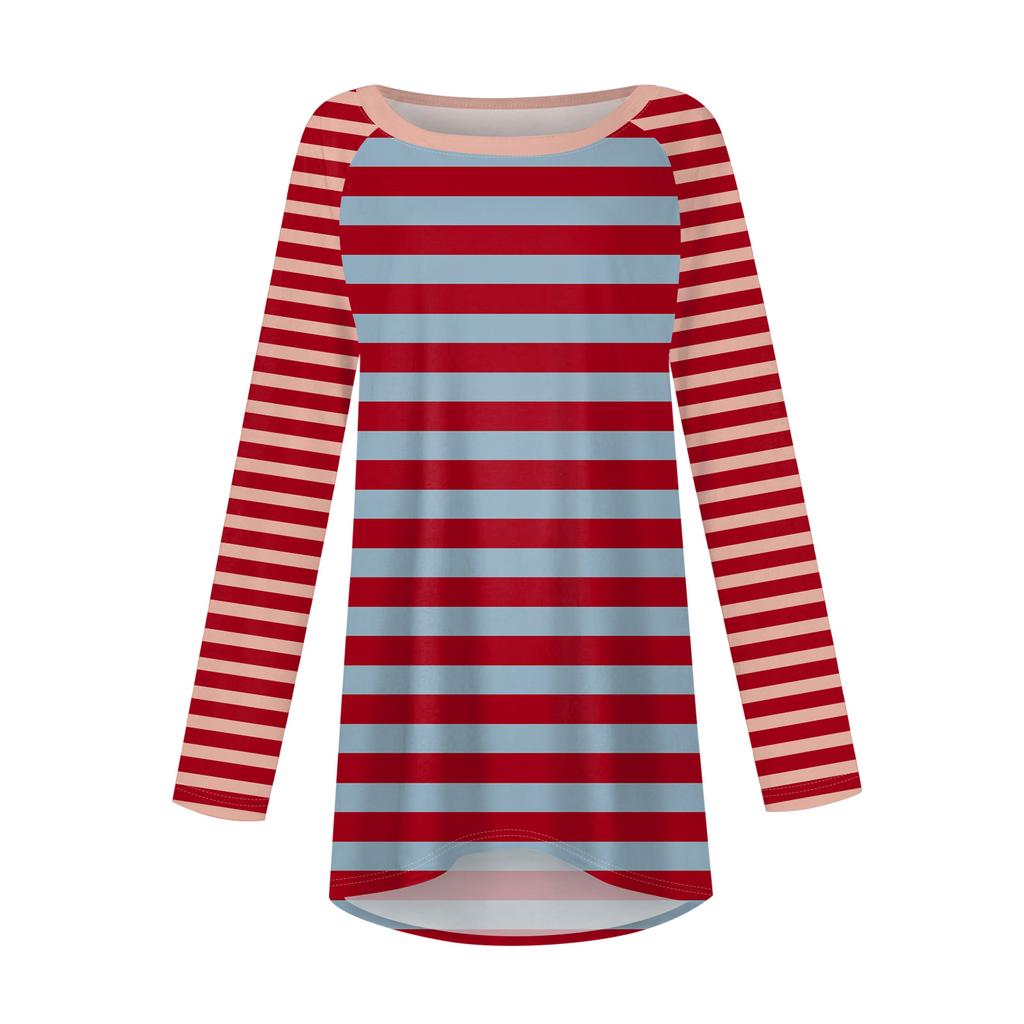 Women's Fashion Casual Drop Shoulder Long Sleeve Midi Striped Print Top
