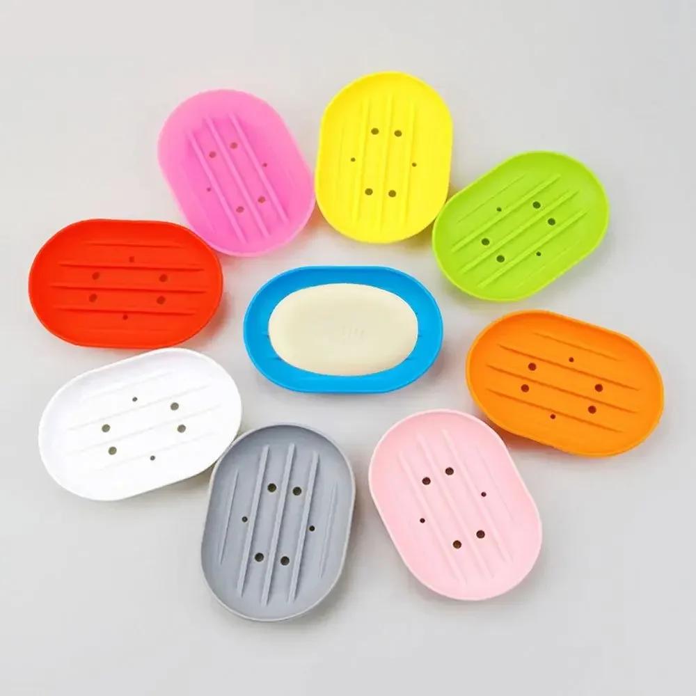 Anti-slip Silicone Soap Stand Draining Soap Box/dish Oval Silicone  Stand Bathroom Soap Box Without Perforation