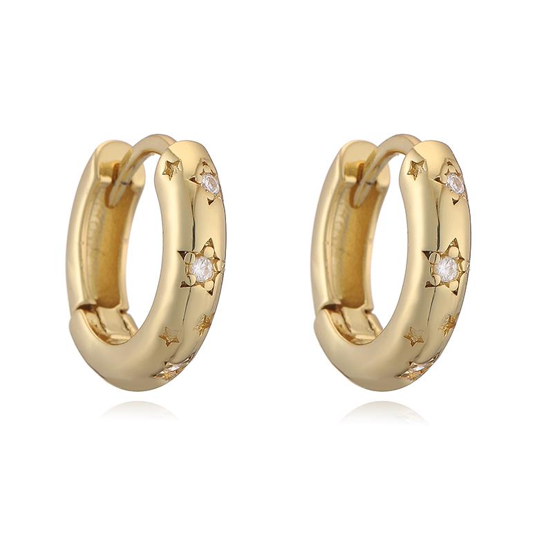 

HECHENG,High Quality 18K Golden Plated Brass With CZ Stone Stars And Sun Style Fashion Simple Ladies Earrings 1 Pair Other золотой