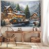 Christmas Themed Tapestry, Festive Town with Christmas Trees Corridor Scene, Polyester Woven Wall Hanging, Animal & Nature Pattern, Brushed Fabric, 90
