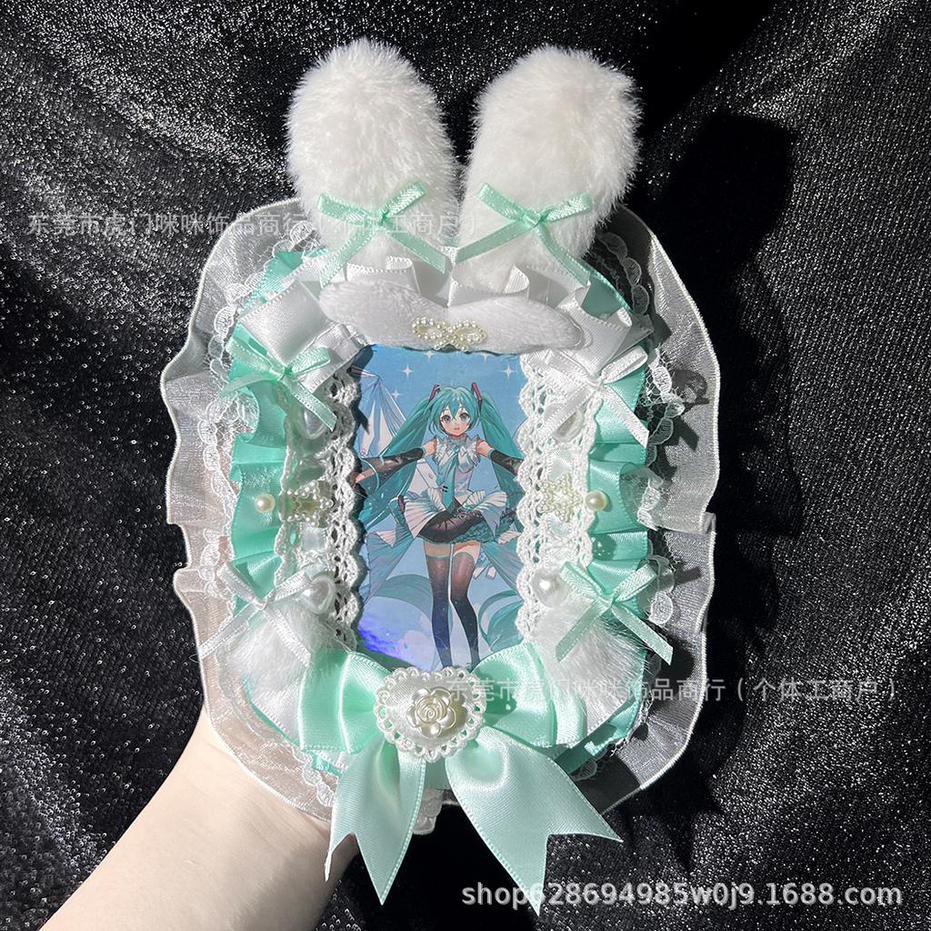 Finished card cover ins lace card cover cute rabbit ears original DIY handmade small card photo frame storage anti-lost pendant