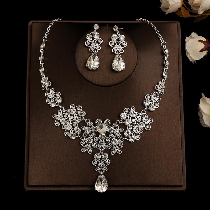 Korean Bridal Necklace & Earrings Set - Wedding Jewelry & Accessories