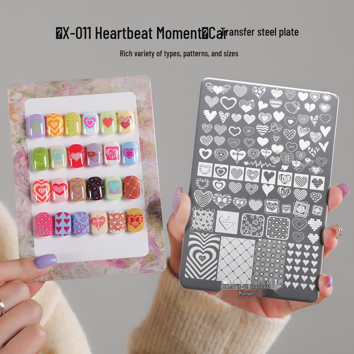 

X-011 Heartbeat Nail Art Transfer Plate with Scraper – Stylish and High-Value Designs
